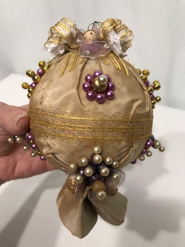 Vtg Christmas Ornaments HANDMADE Victorian Velvet Satin Pearls Rhinestones Angel - Picture 10 of 12