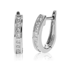 Men Women Princess Cut Cz Channel Set 925 Sterling Silver Huggie Hoop Earrings