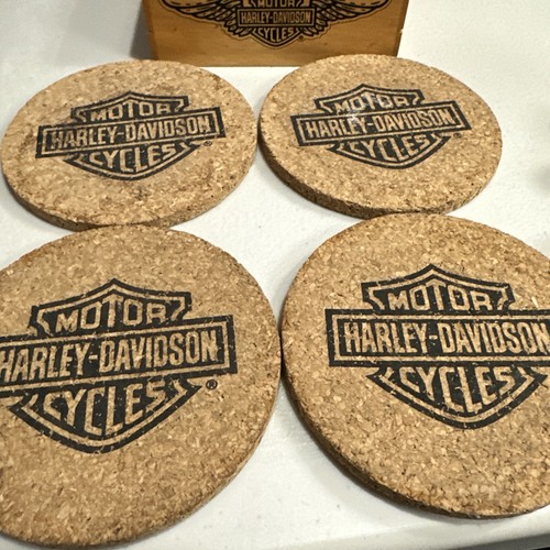 Harley Davidson Set Of Four Cork Coasters In Wooden Display Box - Picture 7 of 7