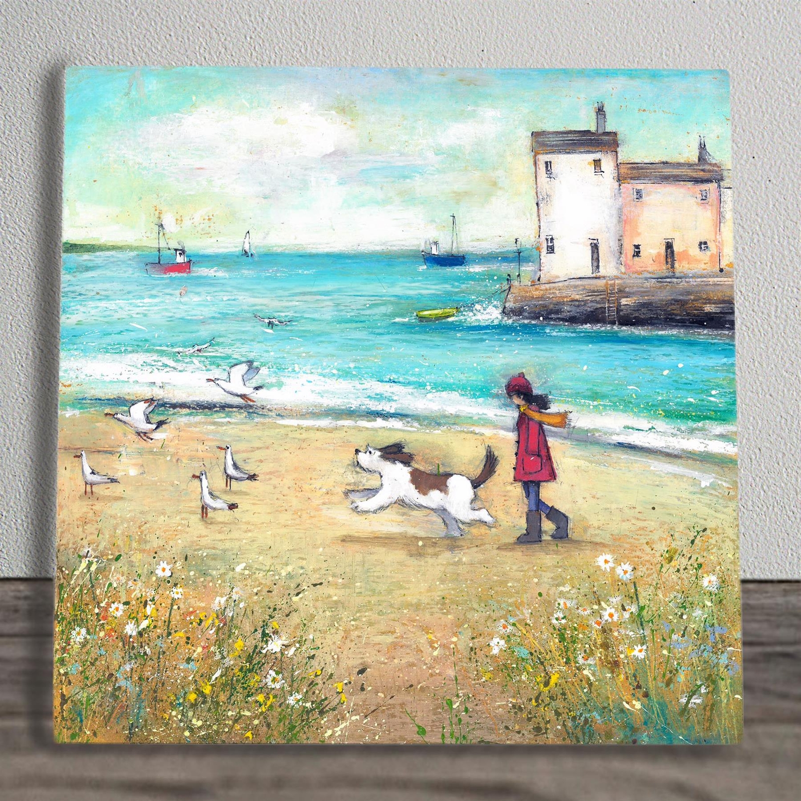 Chasing Seagulls Artwork by Mark Lambert Printed Onto Ceramic Picture Tile