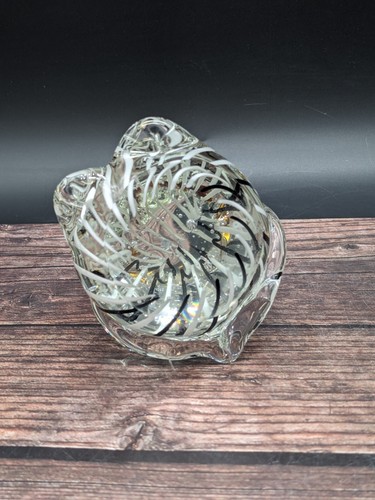 Mundgeblasene Kunst Glas Eule Briefbeschwerer Figur weiße Streifen 5" - Bild 6 von 7