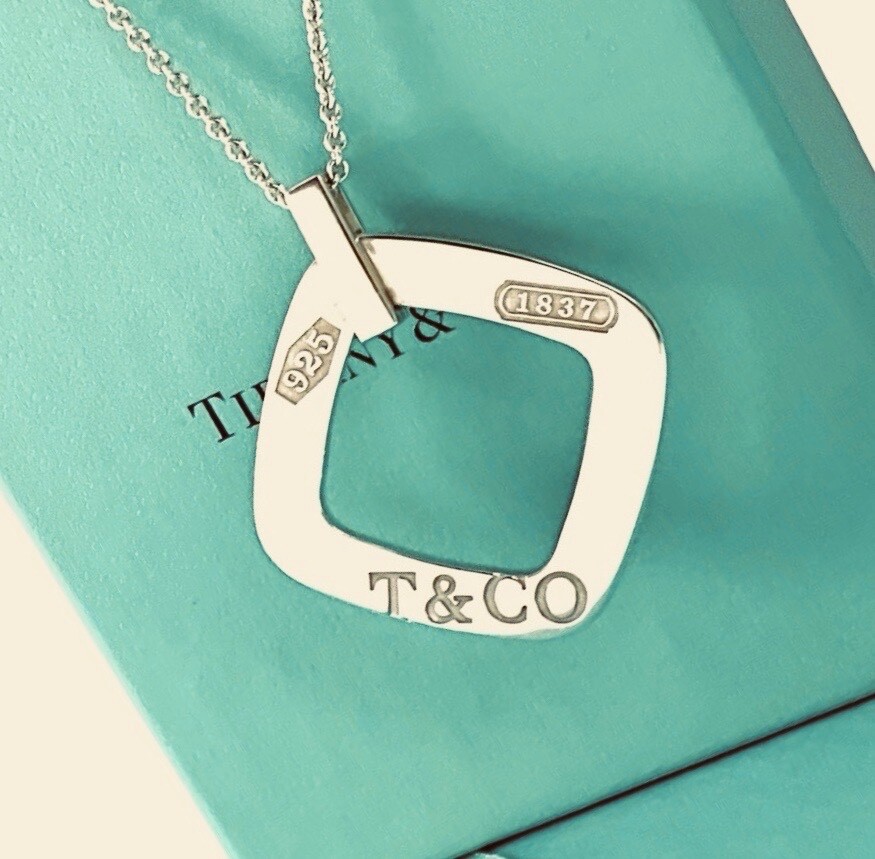 Tiffany & Co. Sterling Silver Large Square 1837 Pendant 16