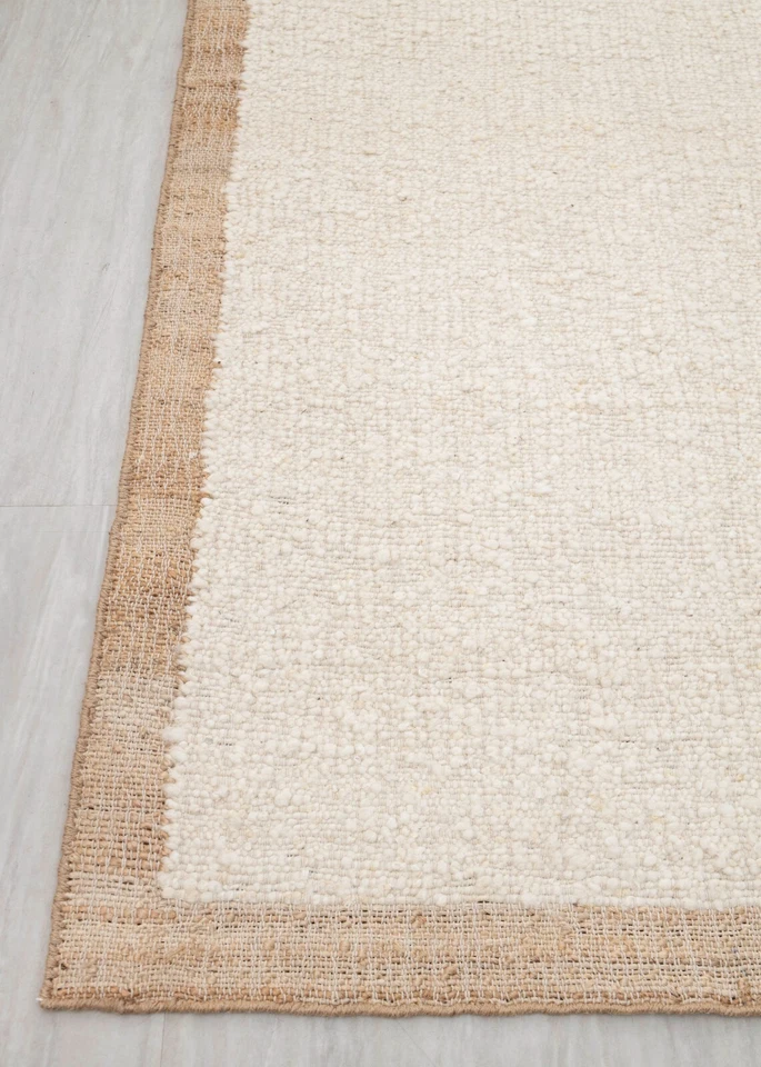 Alfombra Lana Natural Yute Marfil Sólida Lisa Alta Calidad Tejida a Mano TAMAÑO PERSONALIZADO Foto 4 de 4