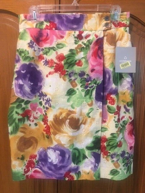 Liz Claiborne Skirt Floral Eyelet Wrap around. Size 10 - New
