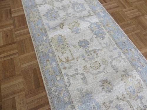 Alfombra oriental moderna Oushak marfil anudada a mano corredor 2'7 x 14'10 G15956 - Imagen 11 de 14