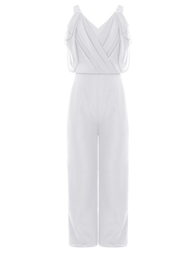 Kids Girls Sling Rompers V Neck Wide Leg Pants Cocktails Bodysuit Back Zipper - Picture 19 of 72
