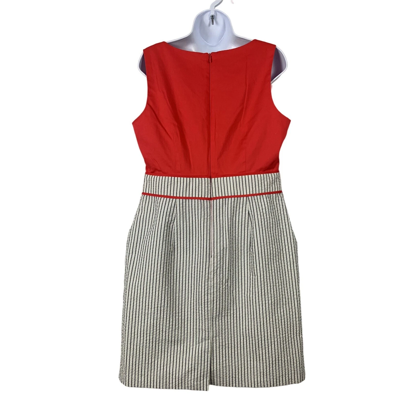 ALYX Womens Casual Boatneck Sleeveless Pockets Striped Skirt Red Sheath Dress