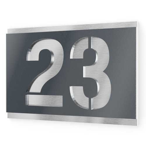 Graviers Hausnummer Edelstahl Schild Gravur Anthrazit Metallic modern rostfrei - Bild 6 von 56