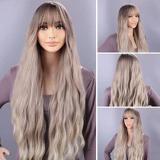 Women's Curly Wavy Hair With Bangs Heat Resistant Bangs Full Wigs For Woman Girl