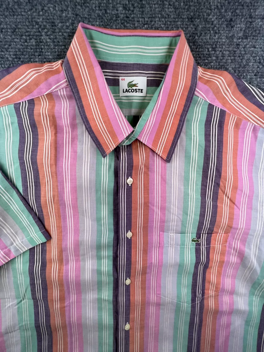 Lacoste Button Up Shirt Short Sleeve Multicolored Striped Size 44 Cotton