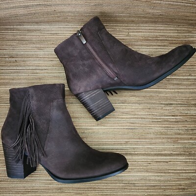 Ecco Women Ankle Boots 37 (US 6-6.5) Brown Shape 55 Fringe Leather Zip $190