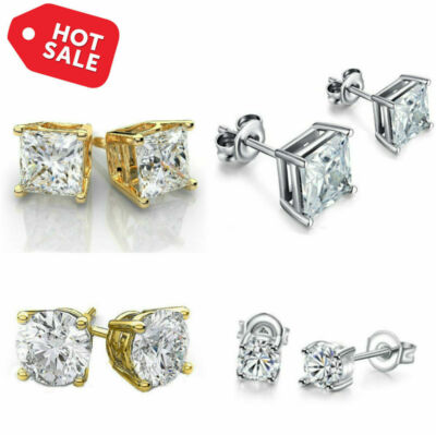 925 Sterling Silver Stud Earrings Cubic Zirconia Round Women 4PC CZ Earrings Set