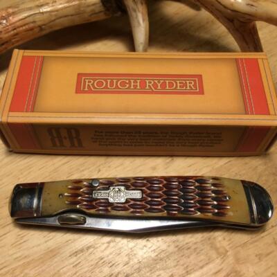 Rough Ryder Amber Jigged Bone Trapper Lock 4 1/8'' Pocketknife w/Thumb Lug RR1129