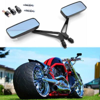 Schwarz Rechteck Motorrad Spiegel Rückspiegel Für Harley Bobber Chopper Cruiser
