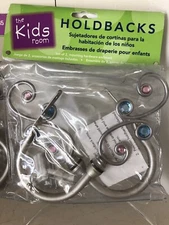 The Kids Room Hold Backs Curtain Pink & Blue Stones Silver Scrolls - 2 Sets Of 2