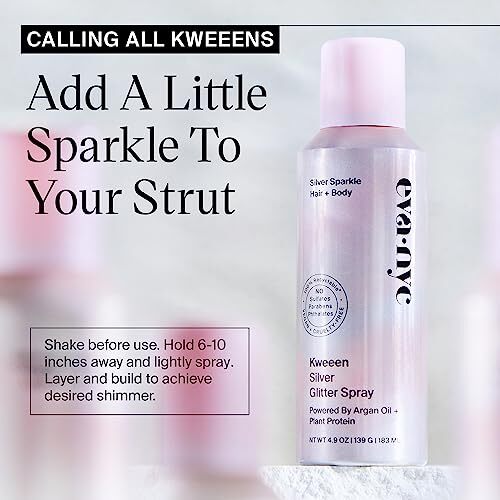 Eva NYC Kweeen Silver Body and Hair Glitter Spray for Shimmer Washable