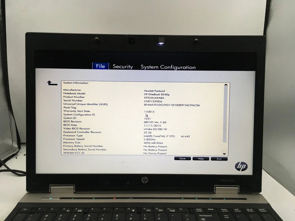HP ELITEBOOK 8540P - BOOTS TO BIOS - INTEL I7 M640 - NO RAM - 15" - READ - BB - Image 2 of 4