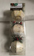 VINTAGE 3 Pack Large Cream Berry Trim Christmas Tree Baubles Ornaments