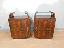 Bella coppia di comodini art deco in noce bionda e radica originali anno 1930-40