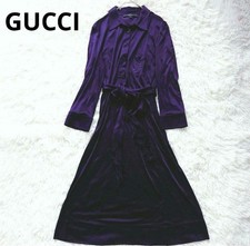 USED GUCCI DRESS WITH COLLAR AND BELT RIBBON, RAYON, PURPLE. GOOD