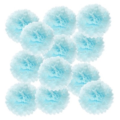 Für 14 Zoll Papierblumen Pompons, 12 Stück Bommelkugeln hellblau