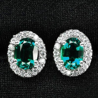 Magnificent Vivid Green Emerald 2.14Ct 925 Sterling Silver White Gold Earrings