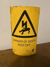 VINTAGE ENAMEL DANGER OF DEATH KEEP OUT POLE SIGN 