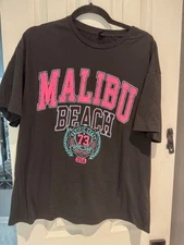 Woman's Shein Black Graphic T Shirt Malibu Beach Size Small
