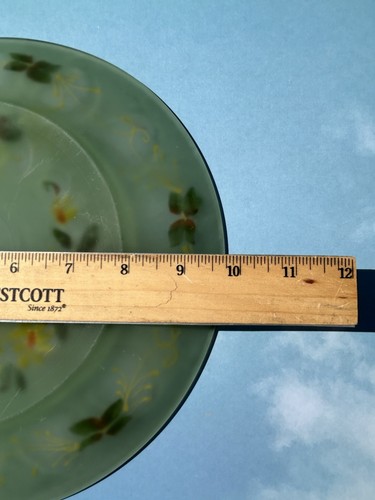 Vassoio piatto vintage in vetro verde satinato fiori margherite dipinto a mano 10" - Foto 4 di 7