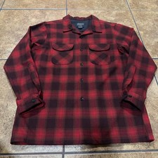 VTG Pendleton Board Shirt loop collar wool Large Black red Shadow plaid USA