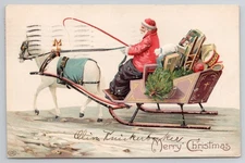 c.1910 Santa White Horse Sleigh Whip Embossed Christmas Schwerdtfeger Postcard
