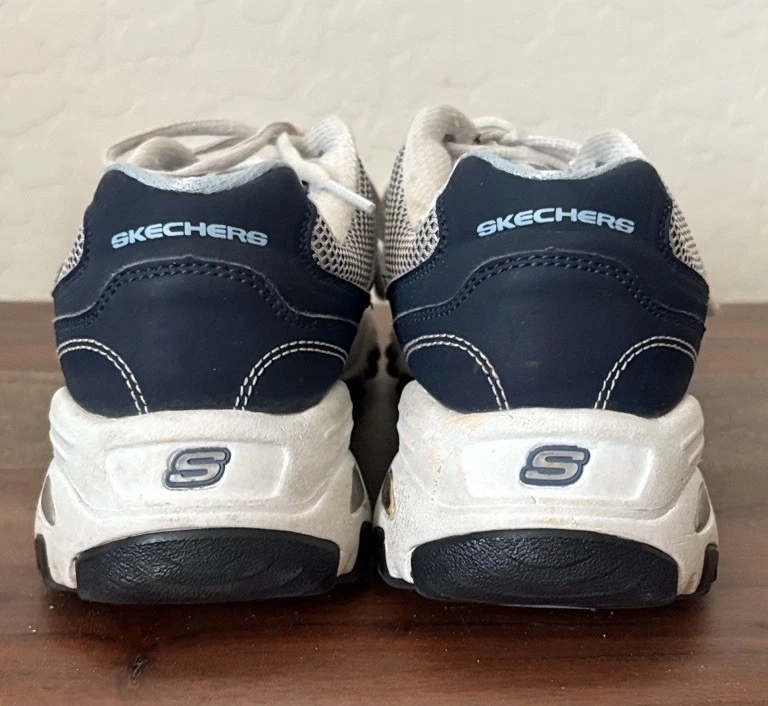 SKECHERS  D'lite Women's Size 9 Leather Casual Comfort Shoes BLUE/SILVER - Image 4 of 4