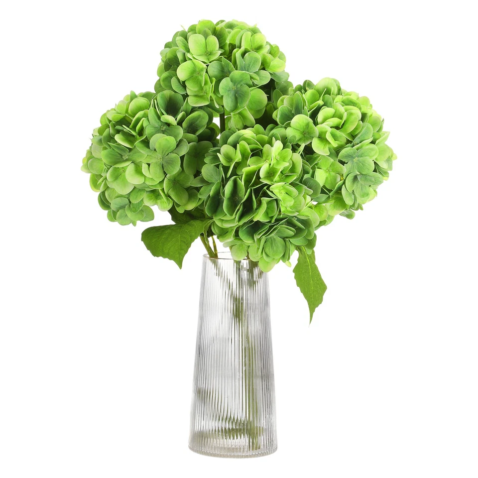 Para 4pcs Flores Artificiales Hortensias 18.5" Látex Falsas, Verde - Imagen 1 de 4