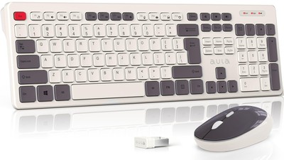 Wireless Keyboard and Mouse 2.4G Silent Full-Size 108 Keys Retro Computer Key