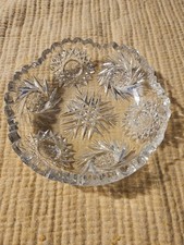 Vintage American Brilliant Hand Cut Crystal Candy Nut Dish Bowl Sawtooth Edge 6"