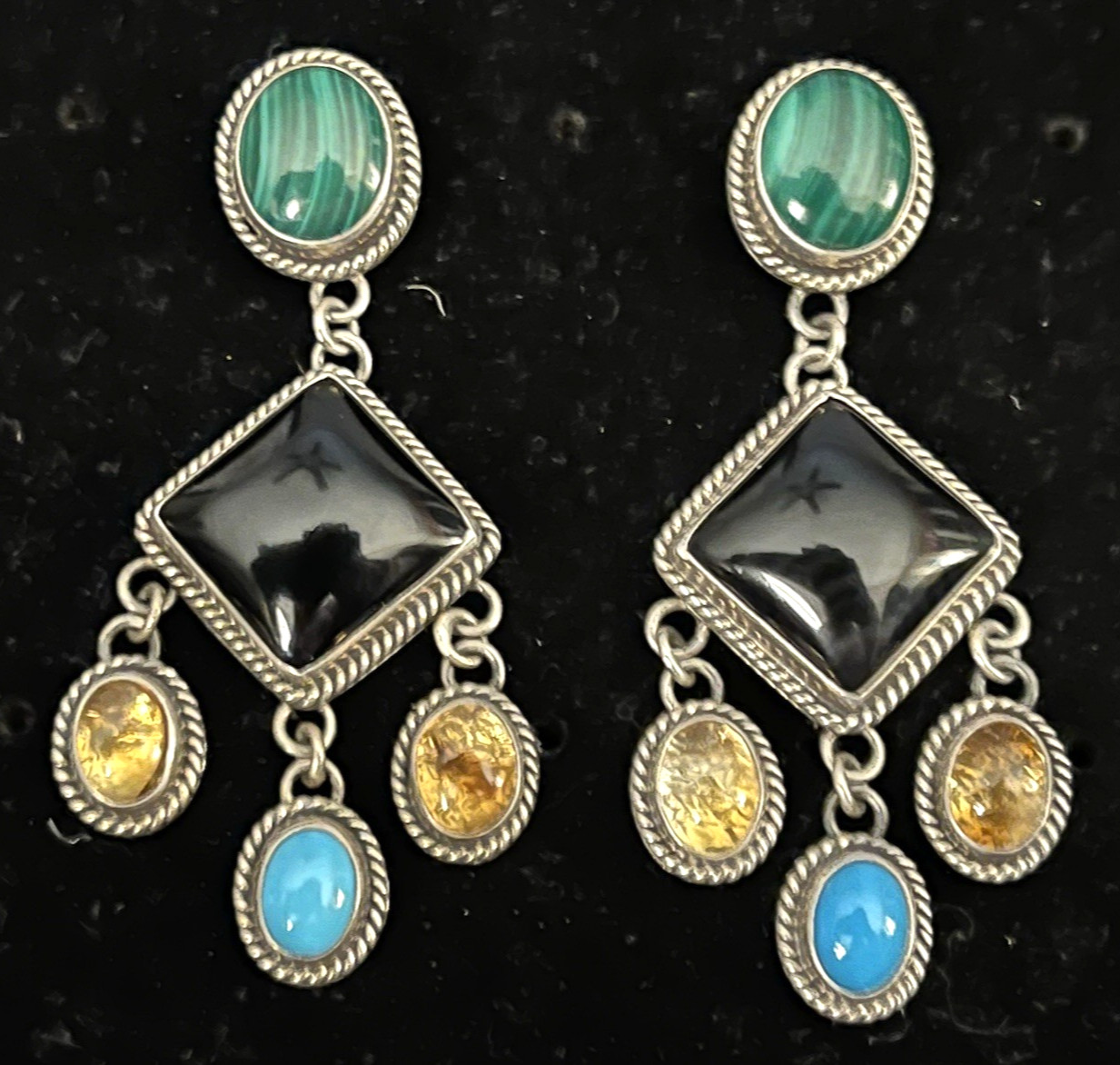 NAKAI SIGNED DANGLE EARRINGS NATIVE AMERICAN STER… - image 1