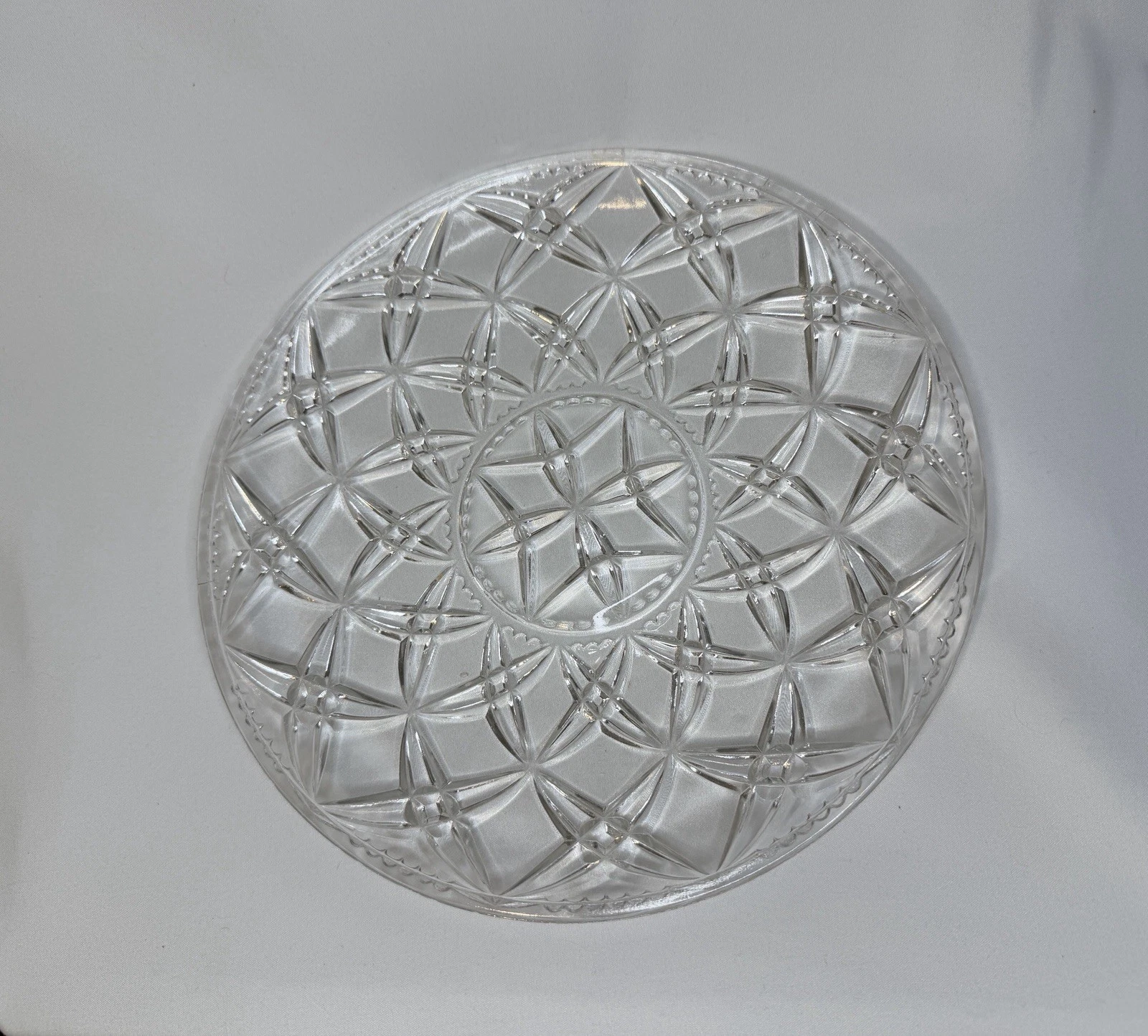 Antique 10” EAPG Pressed Glass Star Medallion Sandwich Plate Late 19th Century