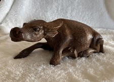 Vintage Hand Carved Wood Asian Water Buffalo Ox Bull Figure Sculpture signed