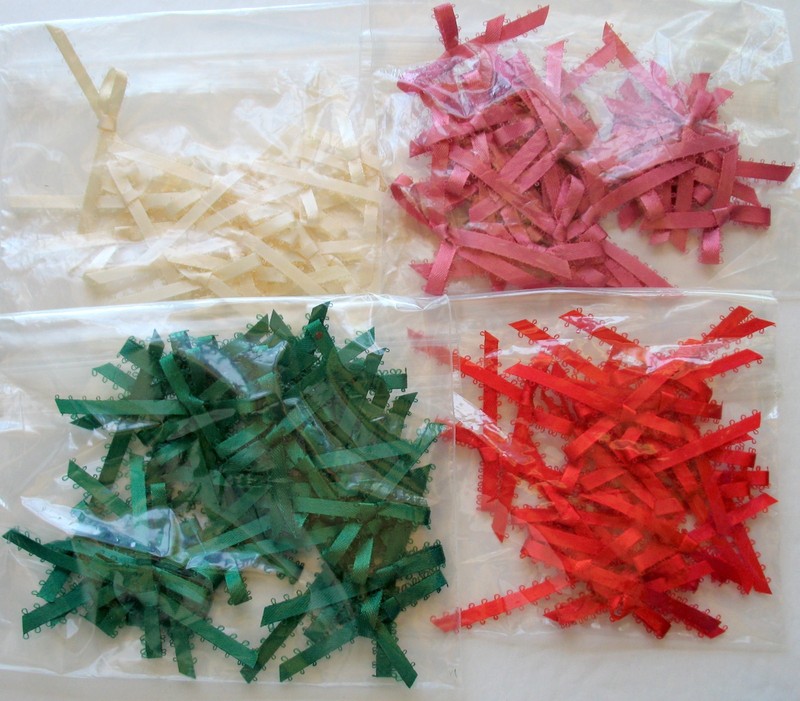 96 Pcs Hand-Tied Double-Faced Satin Ribbon Bows ~ Green, Red, Cream, Deep Pink