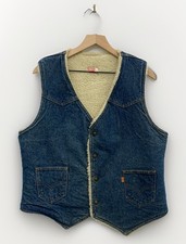 Mens L Vintage Levis Sherpa Lined Vest Orange Tab Blue Jean Denim USA Made