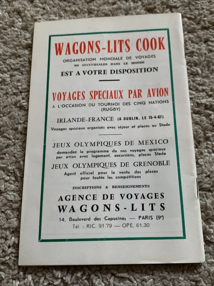 FRANCE v WALES 1 April 1967 RUGBY PROGRAMME at PARIS GALLES GOOD CONDITION - Image 2 of 4