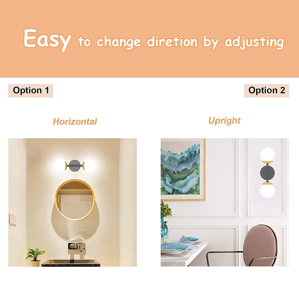 Black and Gold Wall Light,Mid Century Modern Globe Wall Sconce, Black Wall Sc... - Image 3 of 4