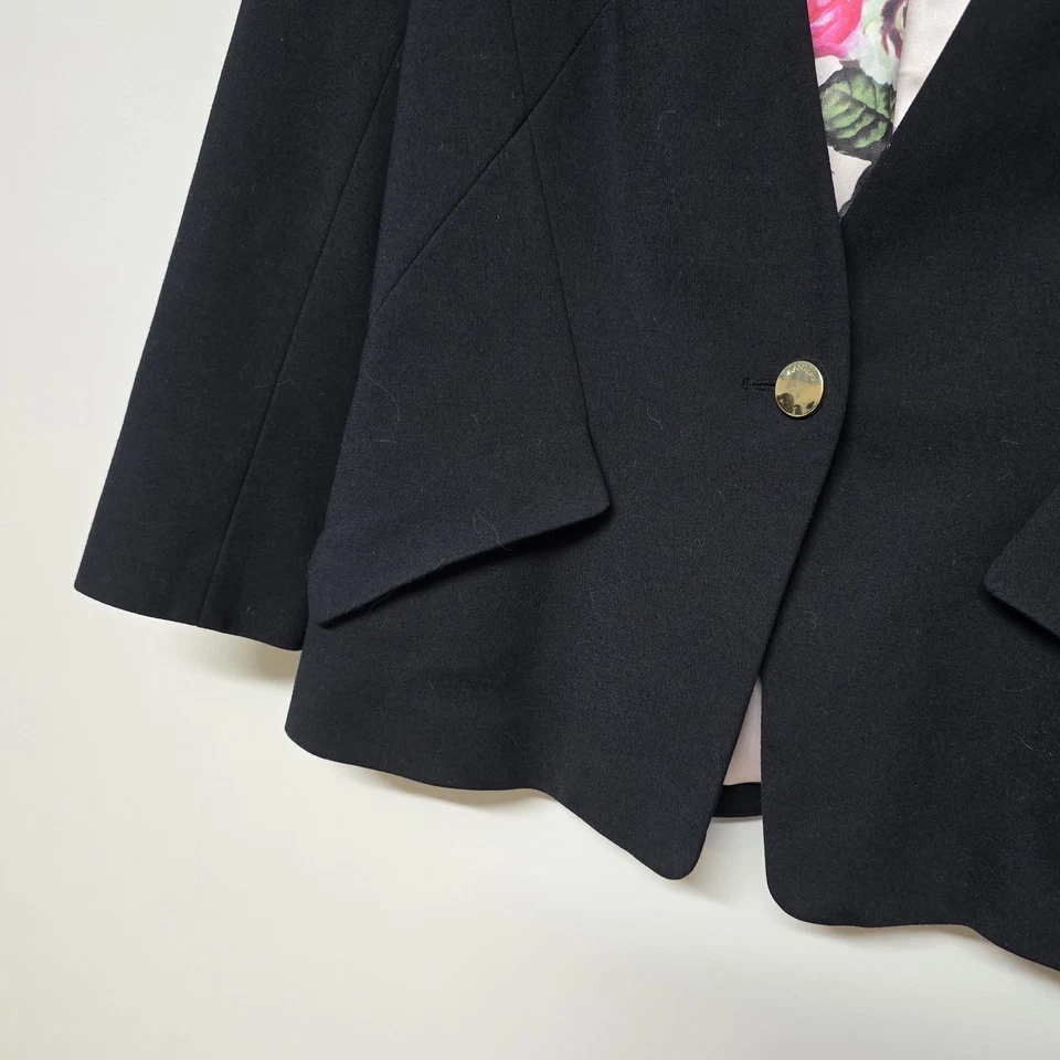 Blazer Ted Baker Mujer Negro Forro Floral Un Botón Talla 3 EE. UU. 6-8 Academia  Foto 4 de 4