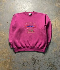 Vintage 90s Fila World Of Series Distressed Graphic Pink Sweatshirt-Size XL
