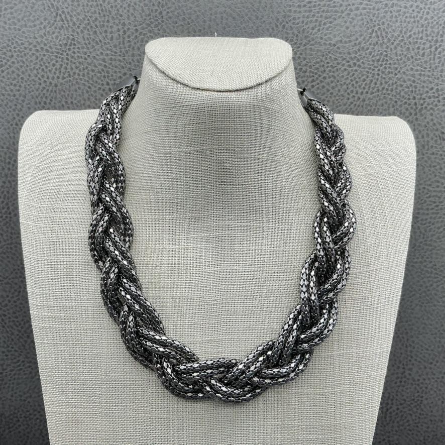 Express Necklace Braided Chain Statement Silver T… - image 1