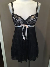 Delicate S Sheer Lacy Nighty Babydoll Chemise Black & Ivory Underwire W Padding