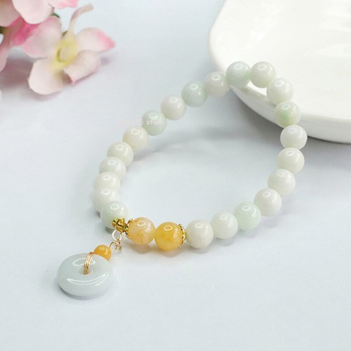 Natural A Grade Jadeite Beacelets Women's 8mm Light White Bead Jade Bracelet - Picture 2 of 5