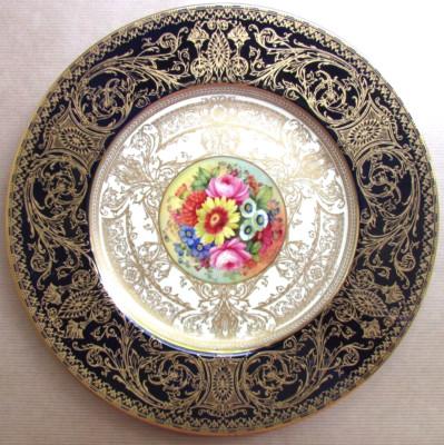 ROYAL WORCESTER E. BARBER BLUMENKARTUSCHE & VERGOLDET 103/8'' SCHRANKPLATTE (11195)