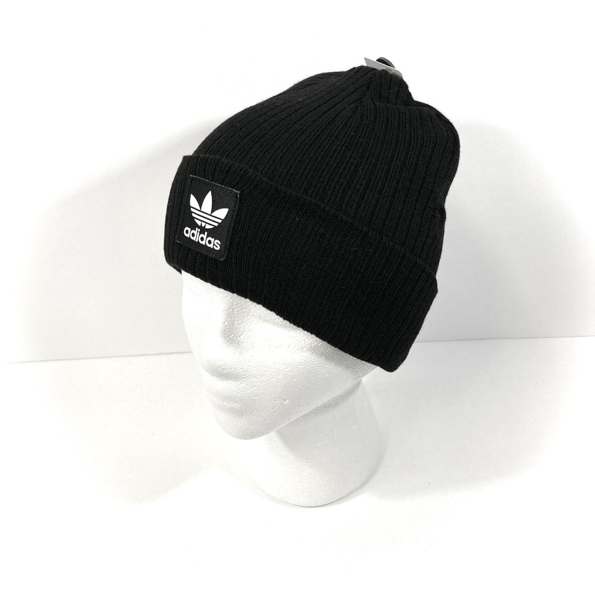 New$26 WOMENS ADIDAS BEANIE black white trefoil cuffed winter knit