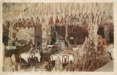 c1910 Postcard View from Foot of Falls, The Cave, Grunewald Hotel New Orleans LA